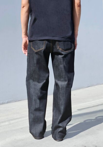 neo blue INDIGO BLACK (GOLD STITCH) BAGGY JEANS