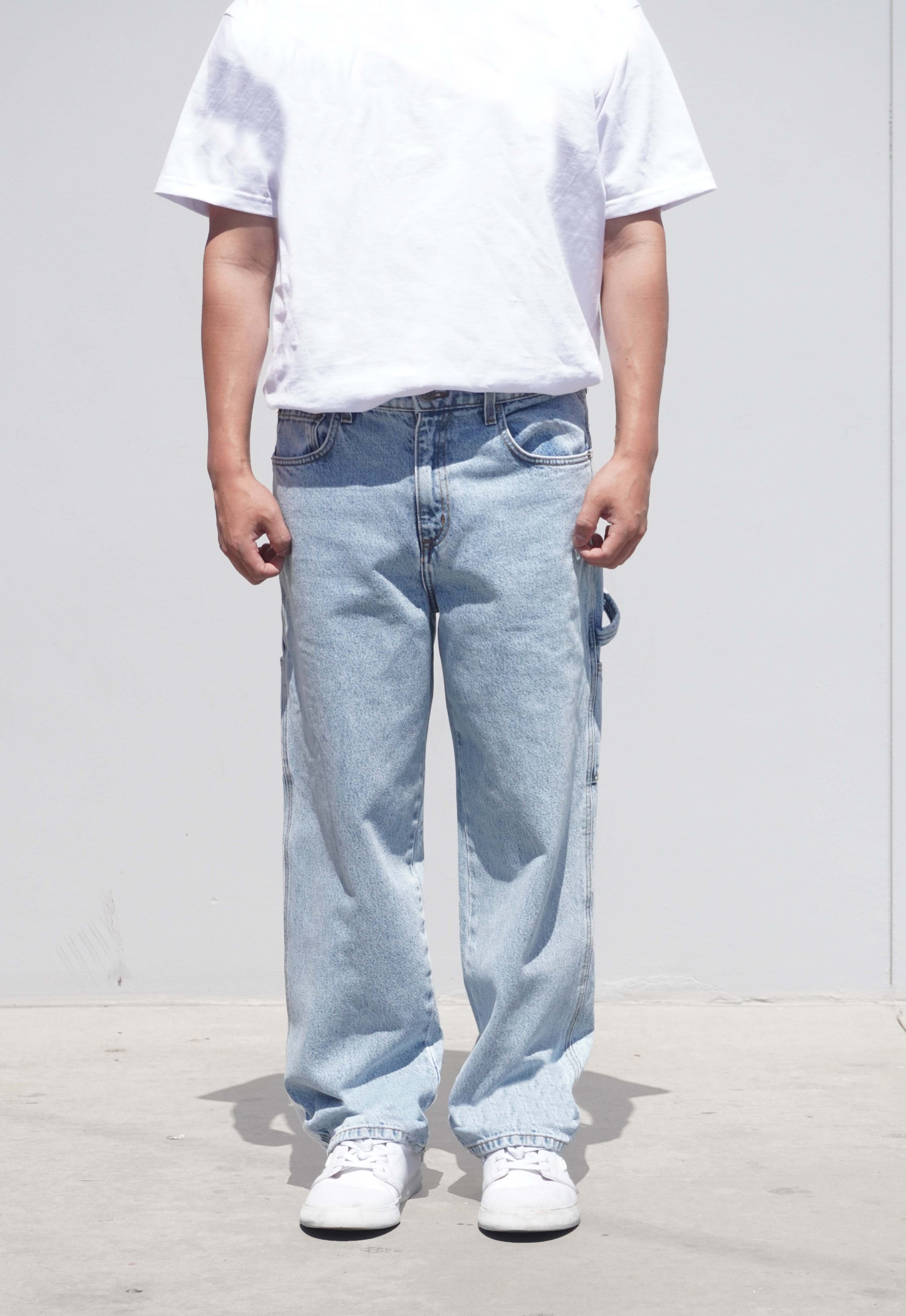 neo blue PASTEL BLUE BAGGY CARPENTER JEANS