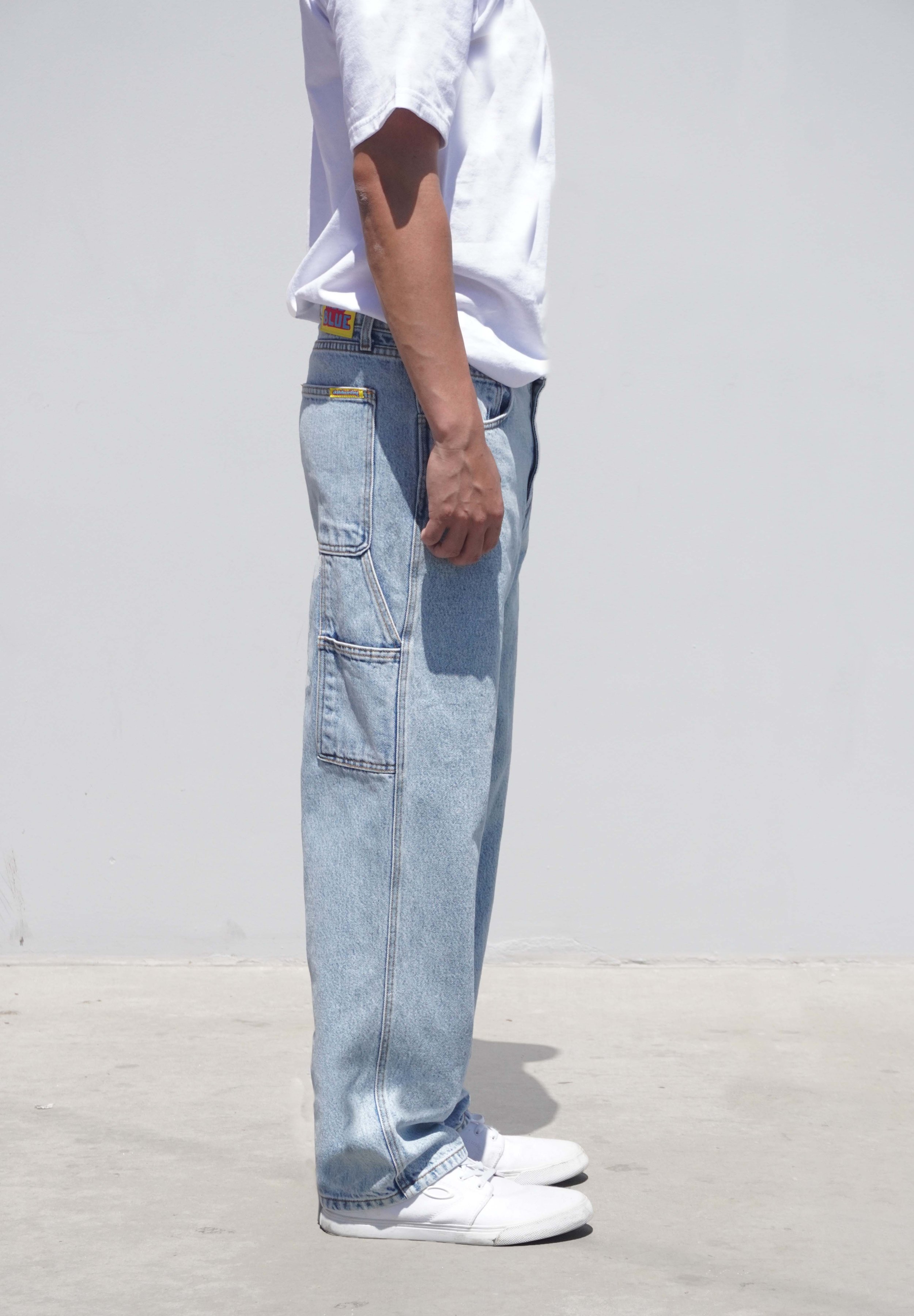 neo blue PASTEL BLUE BAGGY CARPENTER JEANS