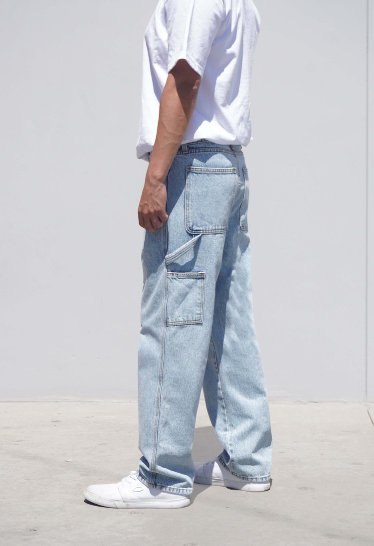 neo blue PASTEL BLUE BAGGY CARPENTER JEANS