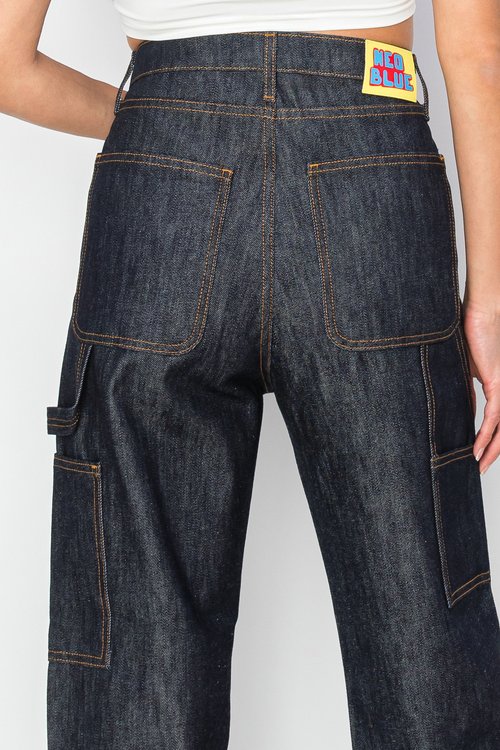 neo blue SUPER DARK CARPENTER BAGGY JEANS