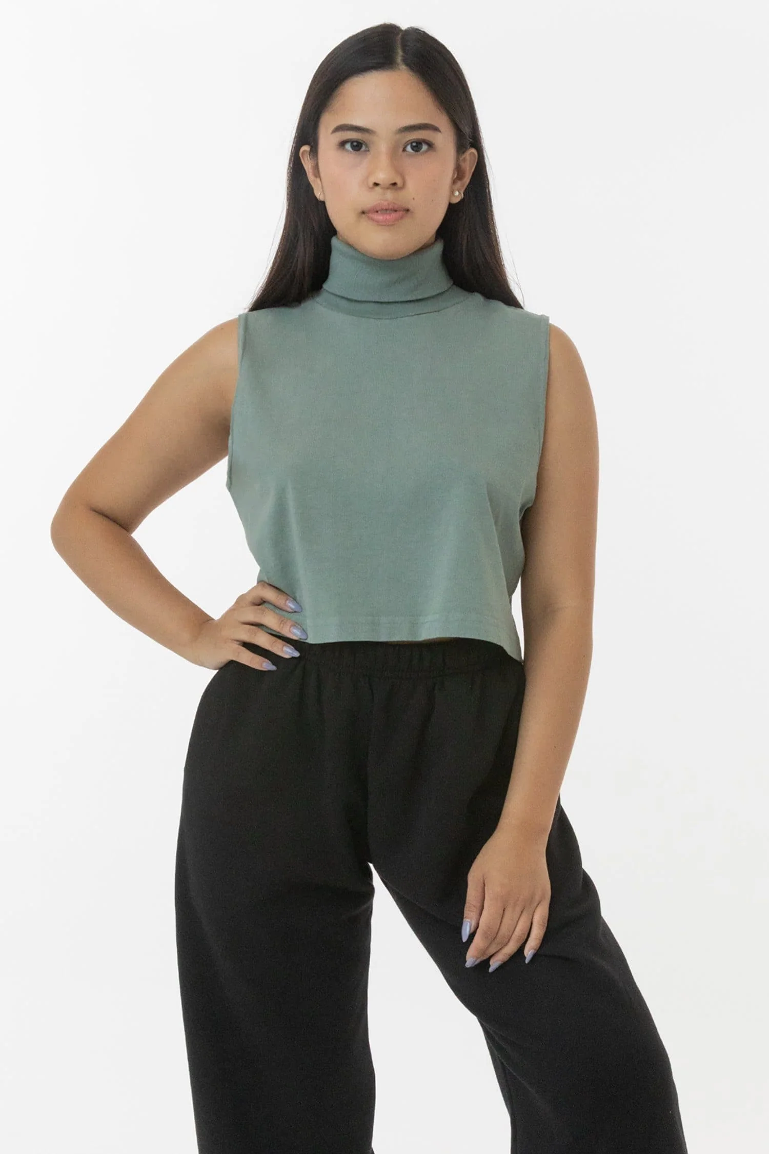 los angeles apparel Sleeveless Turtleneck Crop Top