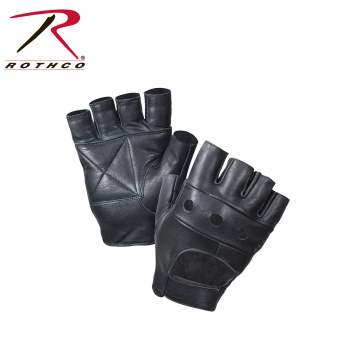 rothco Black Leather Fingerless Biker Gloves