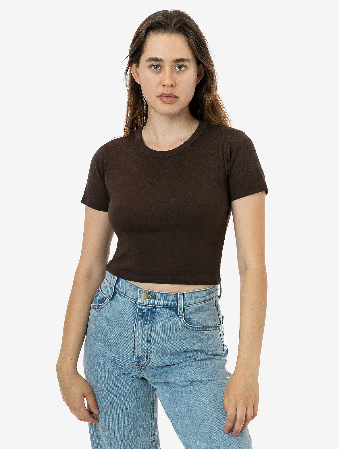 los angeles apparel Baby Rib Short Sleeve Crop Tee