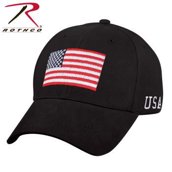 rothco Black w/Red White Blue Flag & USA Low Profile Cap