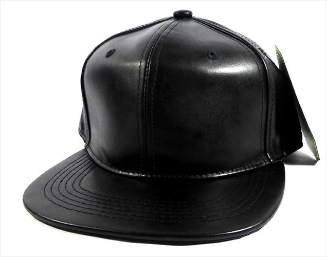 august caps Wholesale BLANK BLACK FAUXLEATHER SNAPBACK