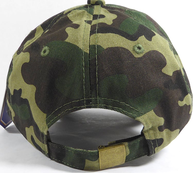 august caps Washed 100% Cotton Plain Baseball Cap-GLD MTL Buckle - Camo