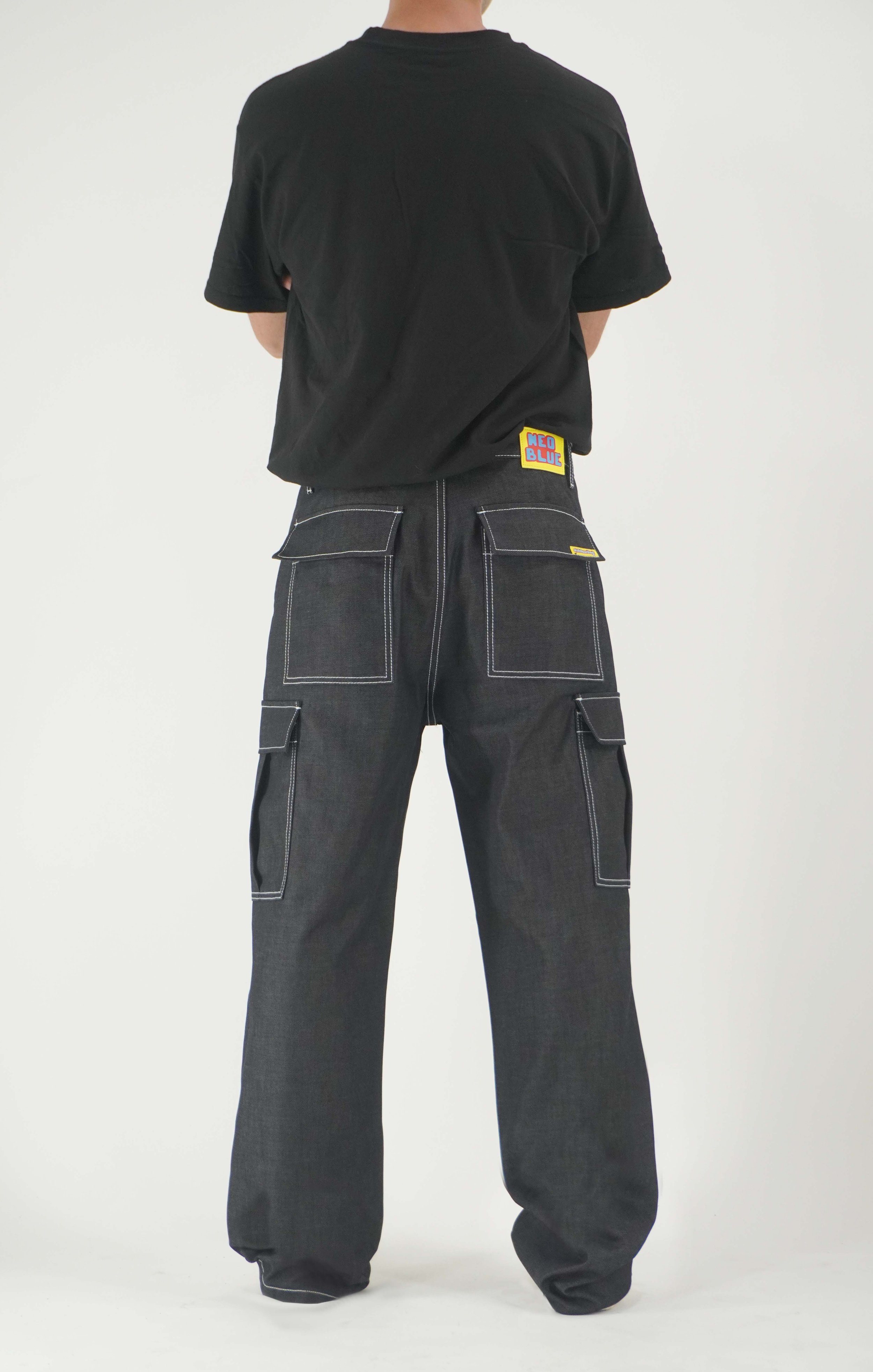 neo blue Shadow Black Baggy Cargo Skate Pants