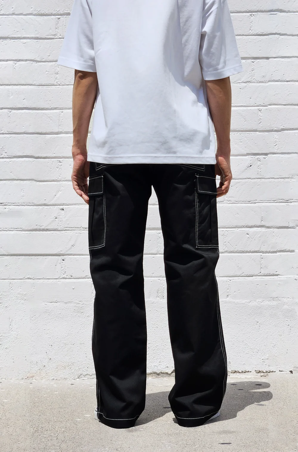 neo blue Baggy Black Twill Cargo Pants (White Stitch)
