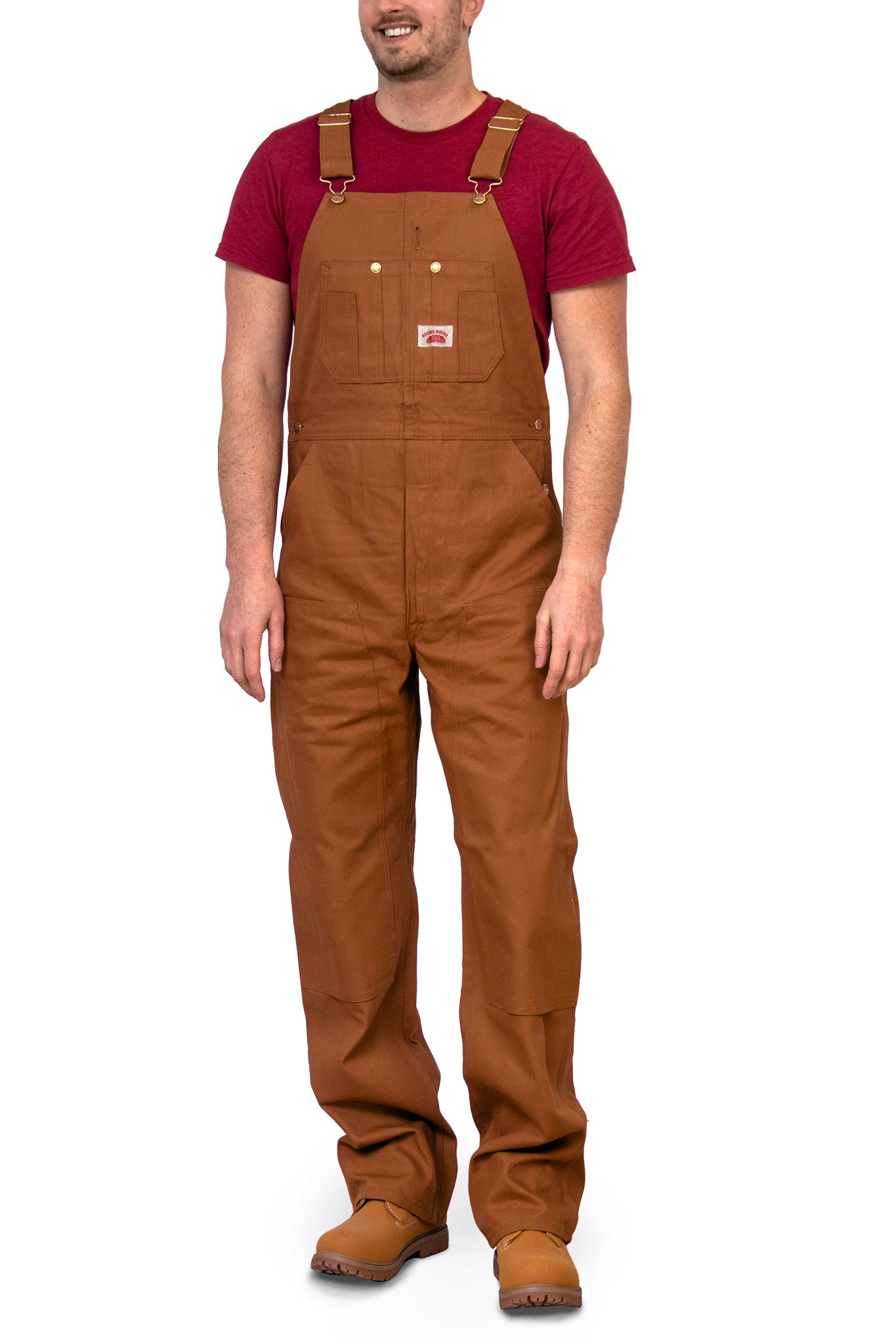 round house Mens Brown Duck Bib Overalls (12 oz. - full double knees)
