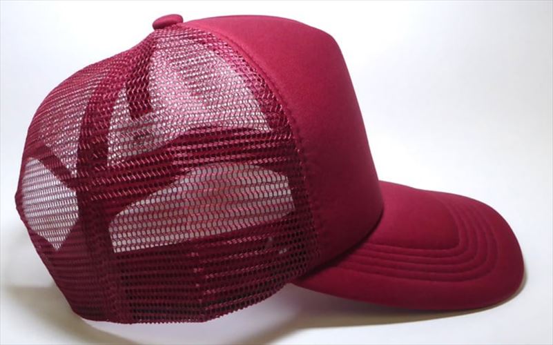 august caps Mesh Trucker 5 Panel Curved Snapback Blank Hats - Burgundy