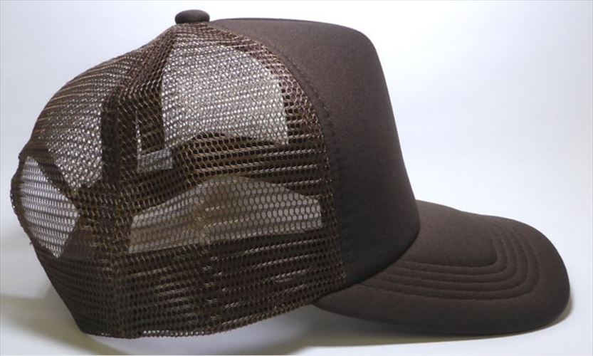 august caps Mesh Trucker 5 Panel Curved Snapback Blank Hats - Brown