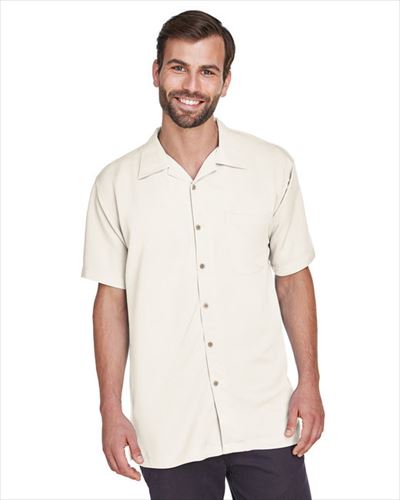 Harriton Men's Bahama Cord Camp Shirt - Rayon Blend Casual Button-Down