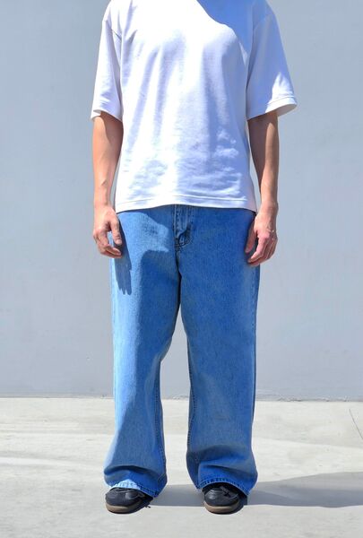 neo blue WASHED SUPER BAGGY JEANS