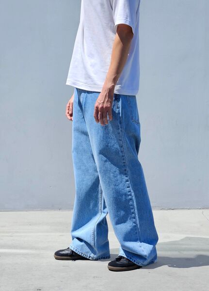 neo blue WASHED SUPER BAGGY JEANS