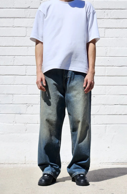 neo blue MUD FADE MEDIUM BLUE BAGGY JEANS