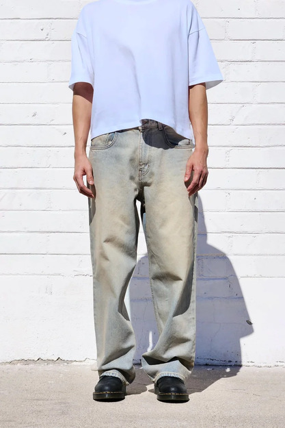 neo blue CREME BLEACH BAGGY JEANS