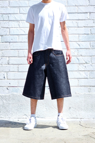neo blue Raw Denim Super Dark Baggy Denim Shorts