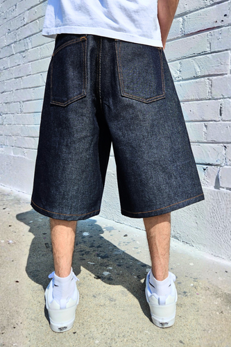 neo blue Raw Denim Super Dark Baggy Denim Shorts
