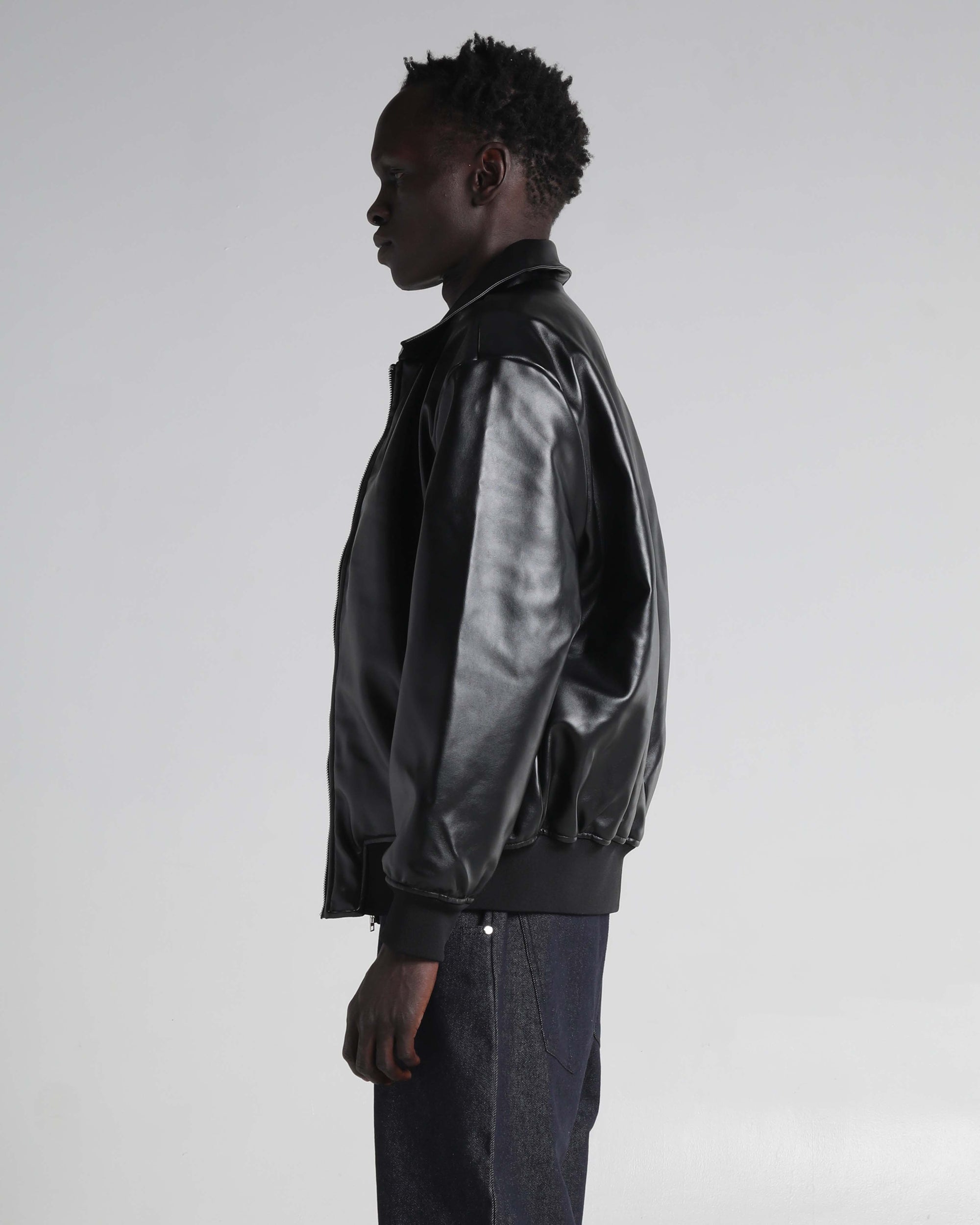 shaka wear PU Leather Collared Varsity Jacket