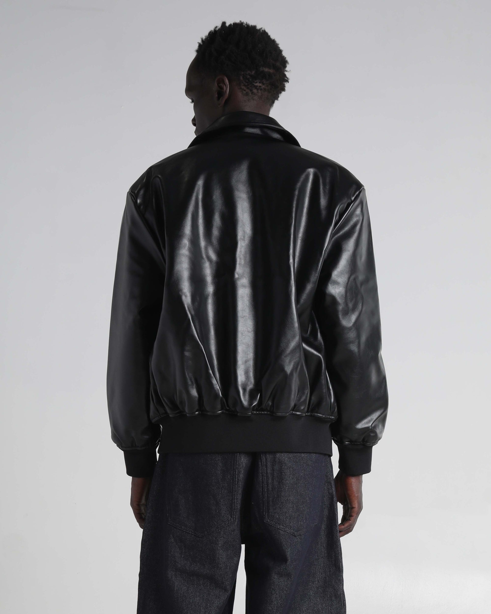shaka wear PU Leather Collared Varsity Jacket