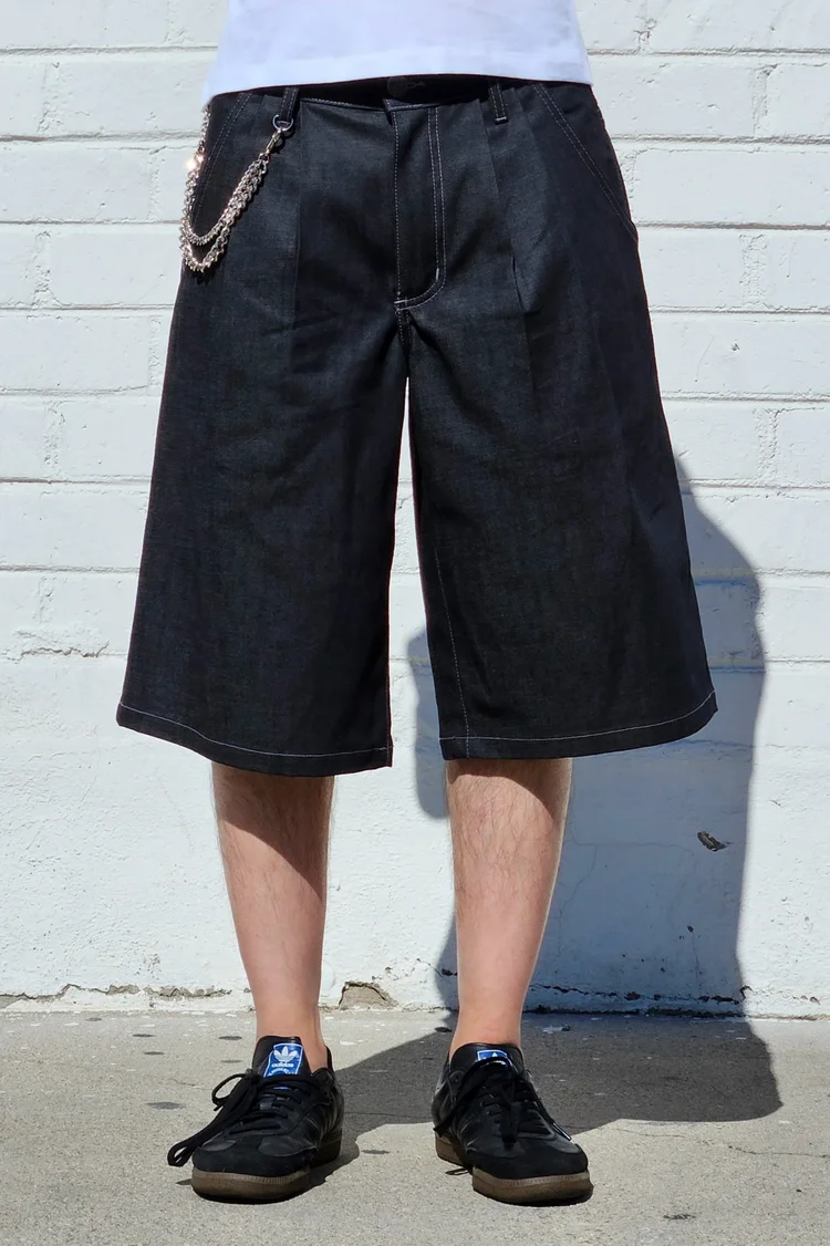 neo blue Shadow Black Baggy Pleated Shorts