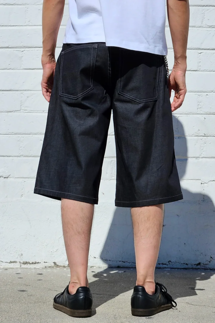 neo blue Shadow Black Baggy Pleated Shorts
