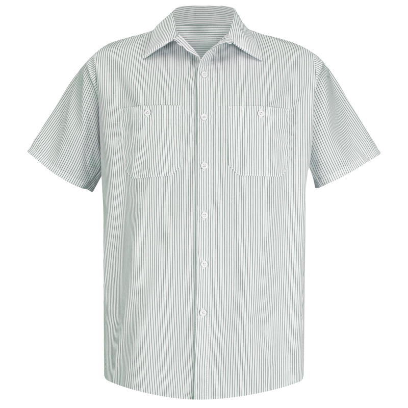 red kap MENS SS WHT W/GRN STRIPE WORK SHIRT